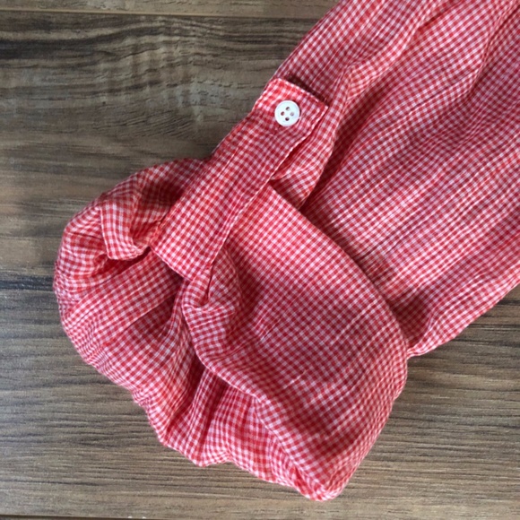 Joie Red Micro Gingham Tab Sleeve Blouse L - Picture 10 of 14